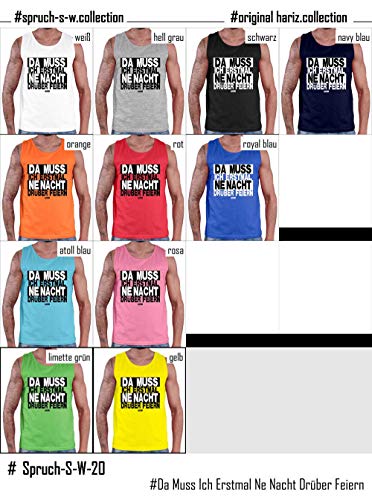 Hariz Camiseta sin mangas para hombre, diseño con texto en alemán "Da Muss Ich Erstmal Ne Nacht Drüber Feiern", color blanco y negro, tarjetas de regalo Color verde. XL