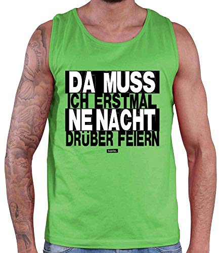 Hariz Camiseta sin mangas para hombre, diseño con texto en alemán "Da Muss Ich Erstmal Ne Nacht Drüber Feiern", color blanco y negro, tarjetas de regalo Color verde. XL