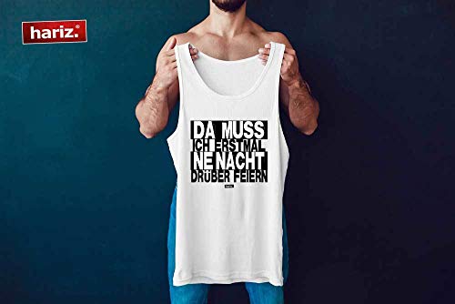 Hariz Camiseta sin mangas para hombre, diseño con texto en alemán "Da Muss Ich Erstmal Ne Nacht Drüber Feiern", color blanco y negro, tarjetas de regalo Color verde. XL