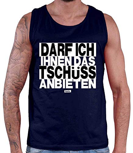 Hariz - Camiseta sin mangas para hombre, diseño con texto en alemán "Darf Ich Ihnen das Tschüss Anbieten Sprüch", color blanco y negro azul marino XL