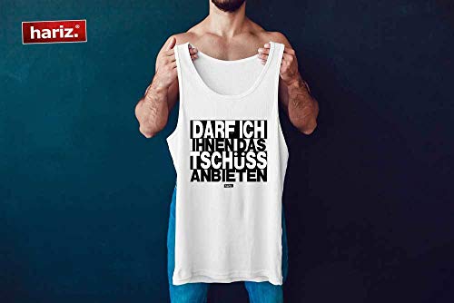 Hariz - Camiseta sin mangas para hombre, diseño con texto en alemán "Darf Ich Ihnen das Tschüss Anbieten Sprüch", color blanco y negro azul marino XL