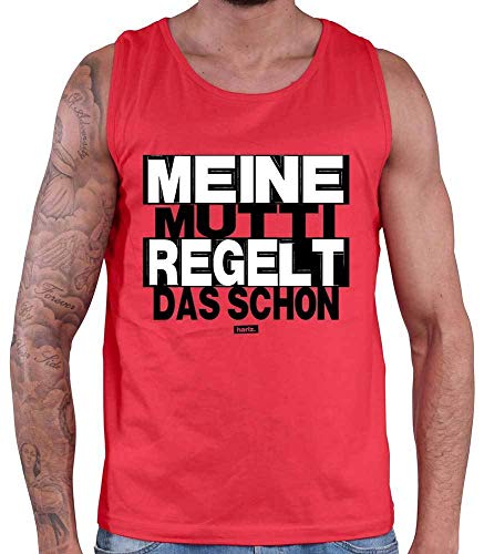 Hariz - Camiseta sin mangas para hombre, diseño con texto "Meine Mutti Regelt", color blanco y negro rojo XL