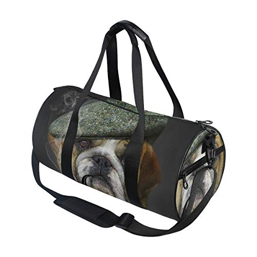 HARXISE Amante de los perros Hipster Animal Burdeos Bulldog Lindo vestido de cachorro como caballero，Bolsa de equipaje de viaje Deporte Lienzo ligero Equipaje de fitness Bolso de tambor Desmontable