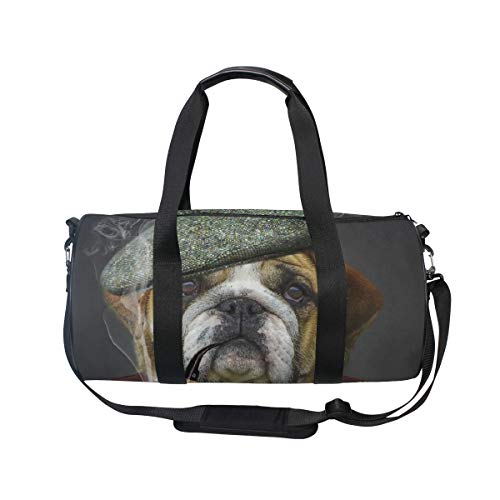 HARXISE Amante de los perros Hipster Animal Burdeos Bulldog Lindo vestido de cachorro como caballero，Bolsa de equipaje de viaje Deporte Lienzo ligero Equipaje de fitness Bolso de tambor Desmontable