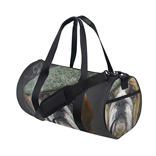 HARXISE Amante de los perros Hipster Animal Burdeos Bulldog Lindo vestido de cachorro como caballero，Bolsa de equipaje de viaje Deporte Lienzo ligero Equipaje de fitness Bolso de tambor Desmontable
