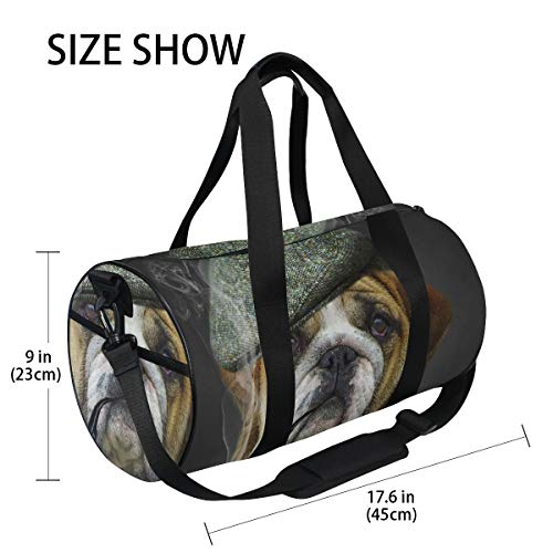 HARXISE Amante de los perros Hipster Animal Burdeos Bulldog Lindo vestido de cachorro como caballero，Bolsa de equipaje de viaje Deporte Lienzo ligero Equipaje de fitness Bolso de tambor Desmontable