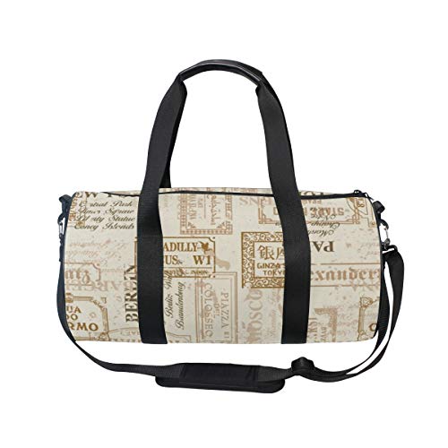 HARXISE Berlín York Vintage Servilleta Street Fashion Pattern París Belleza Roma Road Señal de viaje Ciudad Avenida，Bolsa de equipaje de viaje Deporte Lienzo ligero Equipaje de fitness Desmontable