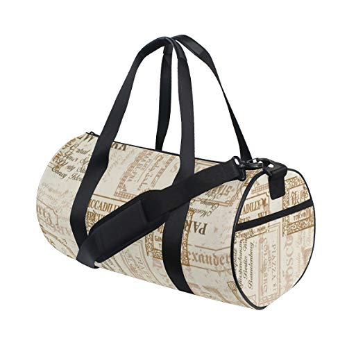 HARXISE Berlín York Vintage Servilleta Street Fashion Pattern París Belleza Roma Road Señal de viaje Ciudad Avenida，Bolsa de equipaje de viaje Deporte Lienzo ligero Equipaje de fitness Desmontable