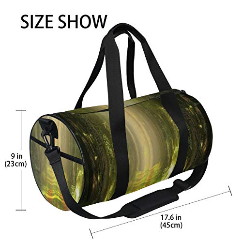 HARXISE Fantasy Forest Green Tress Pradera Luz del sol Hojas rojas caídas en la avenida Naturaleza Scenic，Bolsa de equipaje de viaje Deporte Lienzo ligero Equipaje de fitness Desmontable