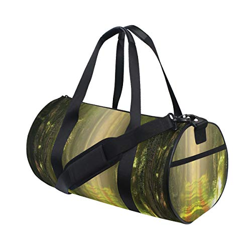 HARXISE Fantasy Forest Green Tress Pradera Luz del sol Hojas rojas caídas en la avenida Naturaleza Scenic，Bolsa de equipaje de viaje Deporte Lienzo ligero Equipaje de fitness Desmontable