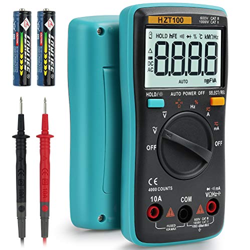 HASAGEI 4000 cuentas TRMS multímetro digital/ohmímetro/voltímetro de rango automático para resistencia/diodos/ciclo de trabajo/capacitancia/frecuencia/medición relativa, protección de sobrecarga de