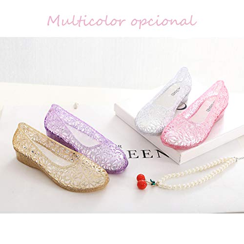HATTIE Cristal Sandalias de Jalea para Mujer, Hueca y Transpirable Zapatos de Gelatin de Verano, Blanda Tacón Bajo Casual Sandalias para Playa y Ballet [Plata, 38EU]