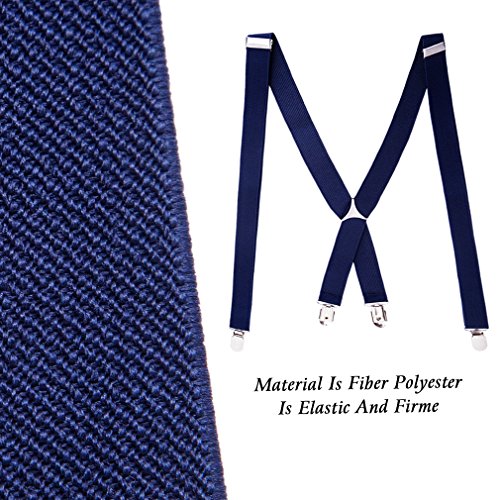 HBF 1 Conjunto Tirantes Y Pajaritas Unisex Elástica Ajustable X-Forma 4 Clips Ancho 2.5 Cm Para Hombre Y Mujer (Azul marino)