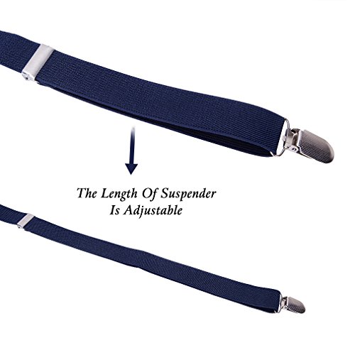 HBF 1 Conjunto Tirantes Y Pajaritas Unisex Elástica Ajustable X-Forma 4 Clips Ancho 2.5 Cm Para Hombre Y Mujer (Azul marino)