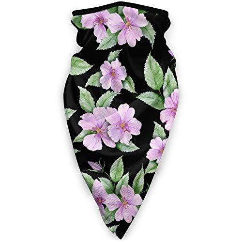 HCKZ Bufanda deportiva a prueba de viento Hermosas flores de rosa mosqueta con hojas sobre fondo negro Funda para el cuello Pasamontañas Calentador Polaina para actividades al aire libre