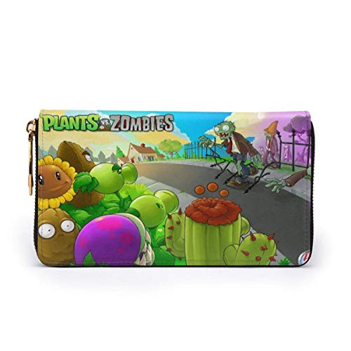 Hdadwy Plantas vs. Zombies Mujer Cartera De Piel De Vaca Genuina con Cremallera Monedero Hombre