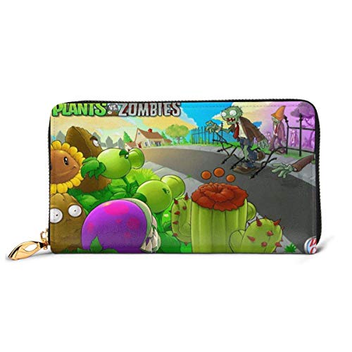 Hdadwy Plantas vs. Zombies Mujer Cartera De Piel De Vaca Genuina con Cremallera Monedero Hombre