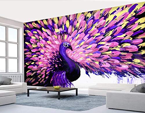 HDOUBR Papel Tapiz fotográfico Personalizado Estilo de Pintura Mural Color del Pavo Real Arte Pintura al óleo Pintura Decorativa de la Pared Papel de Pared-a, 350x245 cm (137.8 por 96.5 in)