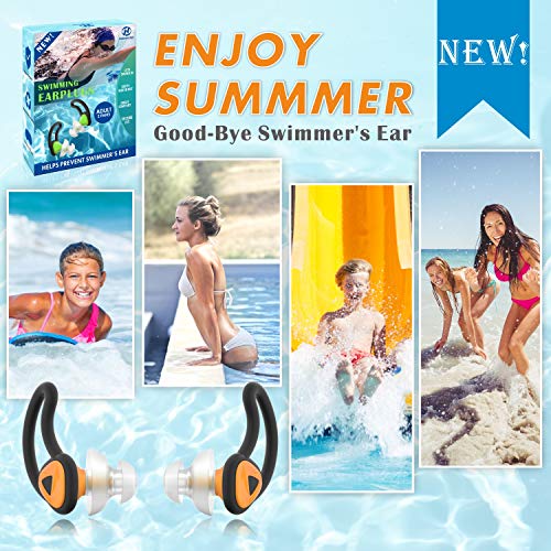 Hearprotek 2 Pares De Tapones para Los Oídos De Nadador Adultos, Upgraded Silicona Ajuste Personalizado Protección De Agua Natación Tapones para Los Oídos para Nadadores De Ducha De Agua Baño(naranja)