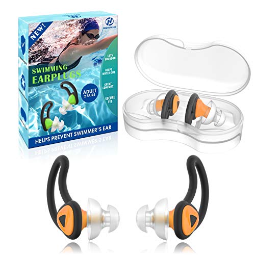 Hearprotek 2 Pares De Tapones para Los Oídos De Nadador Adultos, Upgraded Silicona Ajuste Personalizado Protección De Agua Natación Tapones para Los Oídos para Nadadores De Ducha De Agua Baño(naranja)