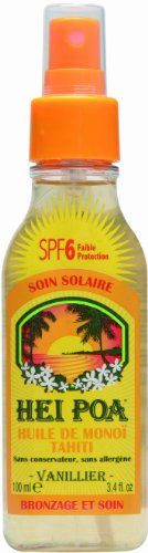 Hei Poa, Filtro solar corporal con Aceite de Monoï, perfume vainilla SPF6-100 ml.
