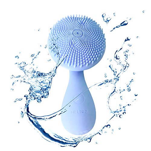 HELIOZ Ultrasónico【Nuevo】Limpiador Facial Eléctrico de Silicona Orgánica, Filamentos Extra Suaves, Recargable Magnético e Impermeable, Masajeador Antiedad (Azul)