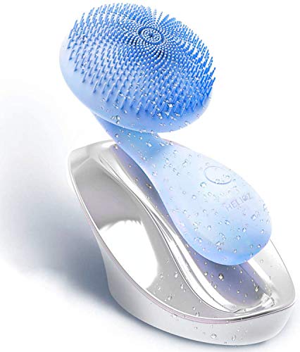 HELIOZ Ultrasónico【Nuevo】Limpiador Facial Eléctrico de Silicona Orgánica, Filamentos Extra Suaves, Recargable Magnético e Impermeable, Masajeador Antiedad (Azul)