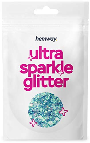 Hemway - Purpurina gruesa en polvo - Ideal para pelo, piel, cara, barba y uñas - Para decoración, manualidades, postales y fiestas - Efecto sirena - Azul y oro rosa