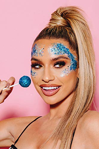 Hemway - Purpurina gruesa en polvo - Ideal para pelo, piel, cara, barba y uñas - Para decoración, manualidades, postales y fiestas - Efecto sirena - Azul y oro rosa