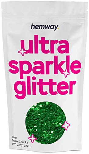 Hemway Ultra Sparkle Glitter - Super Chunky 1/8" 0.125" (3 mm) - Decoración de copas de vino para bodas, flores, cosméticos, ojos, uñas, piel y pelo, 100 g, color verde esmeralda