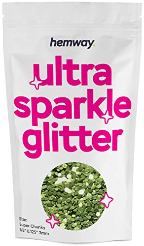 Hemway Ultra Sparkle Glitter - Super Chunky 1/8" 0.125" (3 mm) - Decoración para copas de vino para bodas, flores, cosméticos, ojos, uñas, piel y pelo, 100 g, color verde lima