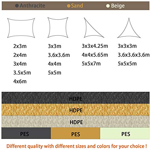 HENG FENG Toldo Vela de Sombra PES Rectangular 3 x 4 m Protección Rayos UV Impermeable Resistente a la Intemperie para Patio Exteriores Jardín Color Beige