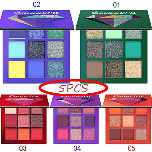 HENGKANG (5Pcs) Paleta de Maquillaje Beauty con Purpurina, Brillos metálicos, para Sombra Ojos, cosmética Mineral,Makeup Eyeshadow Palette Beyond Flawless 45,175g