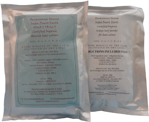 Henna Orgánica + Tinte De Pelo Natural Indigo Combo para pelo marrón y negro color , 200 g + 200 g