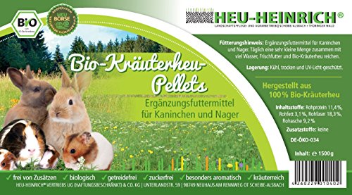 Heno de Heinrich® 1500 g bio de kräut erheu de pellets – Complemento para los alimentos Conejos y roedores.