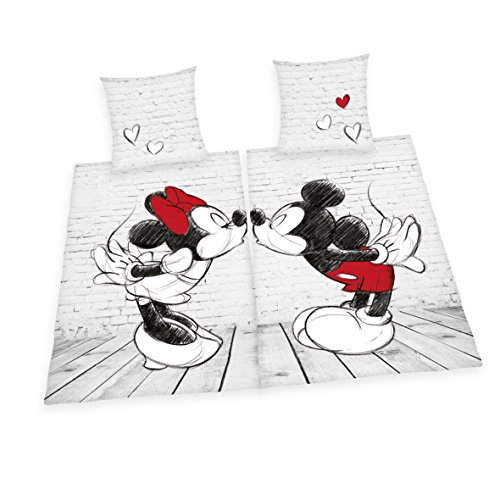 Herding Mickey & Minnie Partnerpack Juego de Cama, algodón, weiß, 135 x 200 cm, 2 Unidades