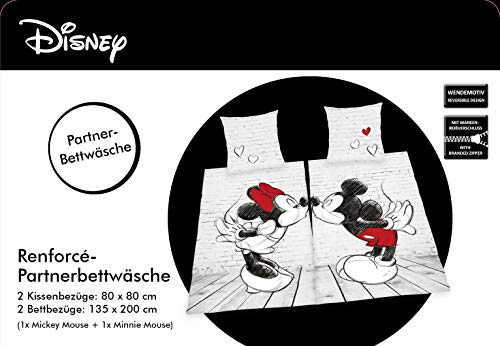 Herding Mickey & Minnie Partnerpack Juego de Cama, algodón, weiß, 135 x 200 cm, 2 Unidades