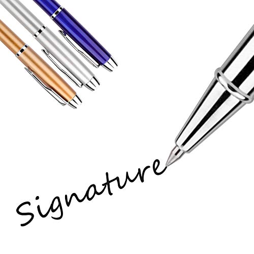 Hermoso bolígrafo (acero inoxidable) y bolígrafo de gel, recarga oleosa, el mejor regalo de bolígrafo para hombres y mujeres, oficina administrativa profesional (Dorado/Plateado/Azul)