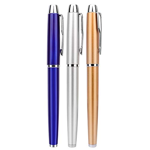 Hermoso bolígrafo (acero inoxidable) y bolígrafo de gel, recarga oleosa, el mejor regalo de bolígrafo para hombres y mujeres, oficina administrativa profesional (Dorado/Plateado/Azul)