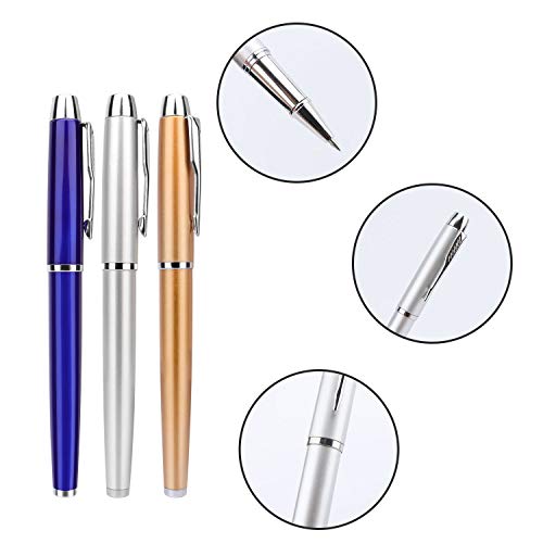 Hermoso bolígrafo (acero inoxidable) y bolígrafo de gel, recarga oleosa, el mejor regalo de bolígrafo para hombres y mujeres, oficina administrativa profesional (Dorado/Plateado/Azul)