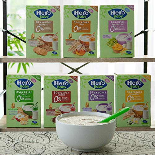 Hero Baby - Papilla de 8 Cereales sin Azúcares Añadidos, para Bebés a Partir de los 6 Meses - Pack de 3 x 820 g