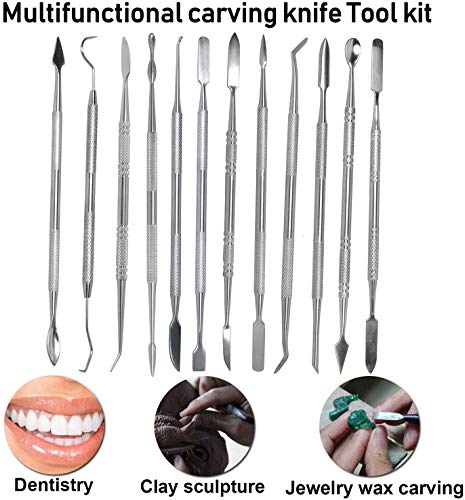 Herramientas de Escultura de Cera de Acero Inoxidable 12pcs, Herramientas de Modelado de Escultura de Cerámica por Poweka