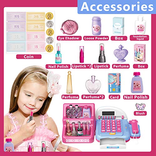 HERSITY Caja Registradora Juguetes Supermercado Infantil con Escáner Sonidos y Luces Juego de Princesas Kit Maquillaje Juguetes Regalos para Niño Niña 3 4 5 6 Años