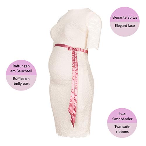 Herzmutter Encaje-Vestido de Maternidad - Elegante-Vestido premamá - Ocasiones Festivas-Boda-celebración - con Encaje - Crema-Blanco-Champán-Azul-Rojo-Negro - 6200 (S, Blanco Crema)