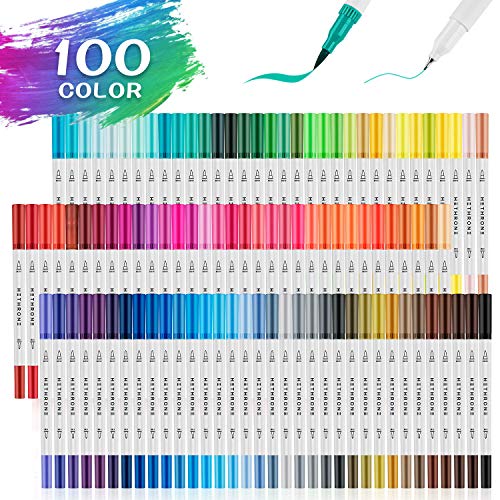 Hethrone Rotuladores Punta Pincel 100 Color Rotuladores Doble Punta Acuarelables Profesionales, Dual Tip Brush Pen para Adultos Niños Caligrafía, Lettering, Bocetos, Dibujo