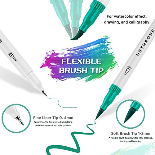 Hethrone Rotuladores Punta Pincel 100 Color Rotuladores Doble Punta Acuarelables Profesionales, Dual Tip Brush Pen para Adultos Niños Caligrafía, Lettering, Bocetos, Dibujo
