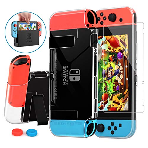 HEYSTOP Carcasa Nintendo Switch, Funda Nintendo Switch con Protector de Pantalla para Nintendo Switch Console y Joy Cons con 6 Agarres para el Pulgar