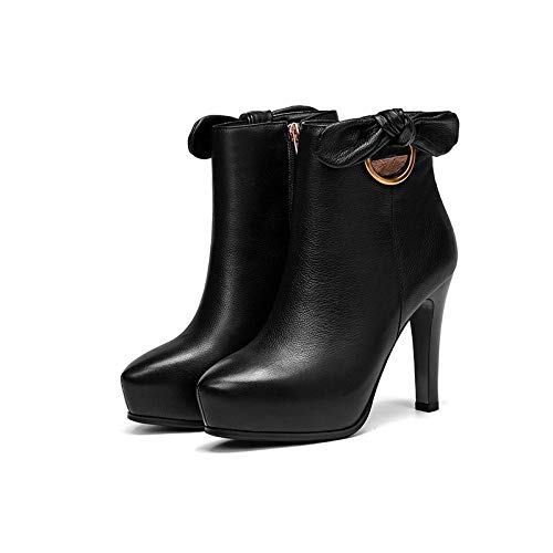 HFCIUD Botines De Piel para Mujer,Negro Versión Coreana De Otoño E Invierno Bajo Plataforma Impermeables De Cuero Botas Botas Children's Arcos De Tacón Alto Señaló Martin Botas@38