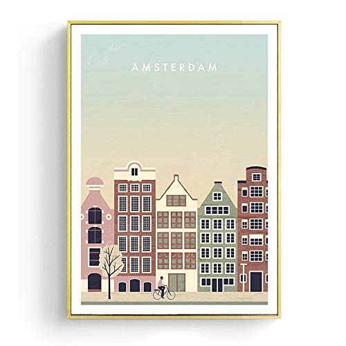 HFWYF Sin Marco Póster de Viaje, ilustración, impresión nórdica, Retro, Paisaje de la Ciudad de Barcelona, ​​Lienzo, Pintura artística, Mural, decoración para Sala de Estar, 30x40cm