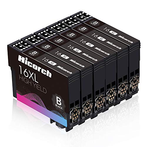 Hicorch 16XL Negro para Epson 16 XL Cartuchos de Tinta Compatible con Epson Workforce WF-2010 WF-2510 WF-2520 WF-2530 WF-2540 WF-2630 WF-2650 WF-2660 WF-2750 WF-2760 (6-Pack)